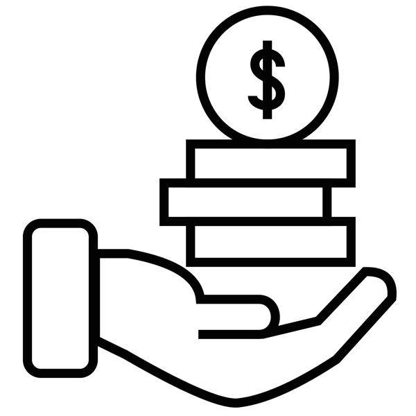 Ustrakt hånd med penger i håndflaten ikon